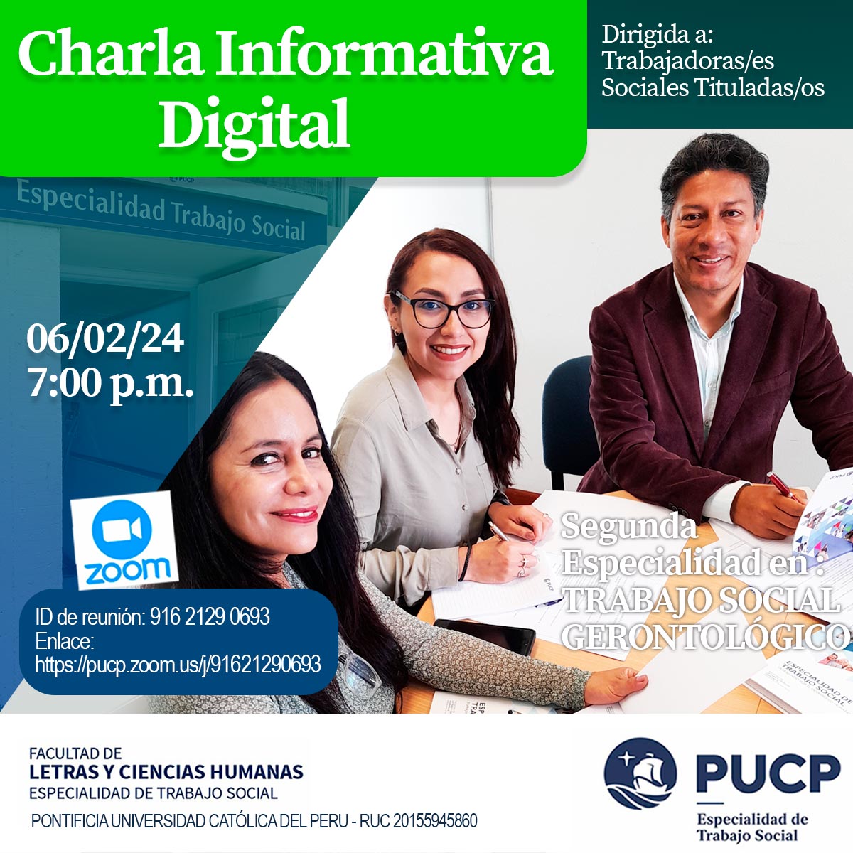 Charla Informativa Digital 2da Especialidad Trabajo Social Gerontológico PUCP 06/02/24